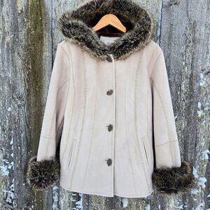 Vintage Penny Lane Coat 90s Y2K Size M Beige Faux Fur Faux Suede Boho